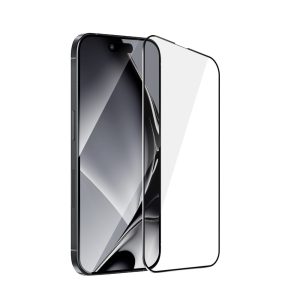 Fémszegélyes edzett üveg fekete szegéllyel iPhone 15 Pro Max
