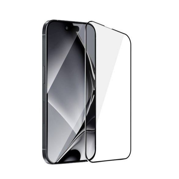 Fémszegélyes edzett üveg fekete szegéllyel iPhone 15 Pro Max