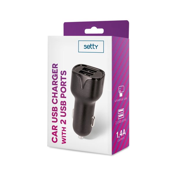 Setty autós töltő 2x USB-A 1,4A - fekete
