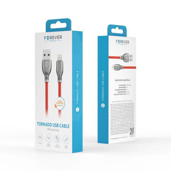 Forever Tornado USB-A - Lightning kábel 3A 1m - piros