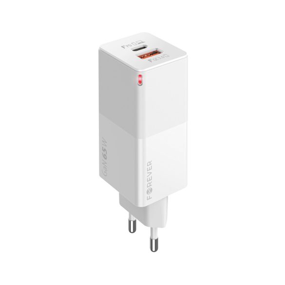 Forever Core hálózati töltő 1xUSB-A és 1xUSB-C csatlakozással PD QC3.0 GaN 65W - fehér