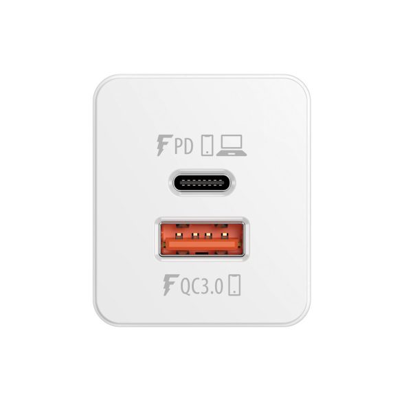 Forever Core hálózati töltő 1xUSB-A és 1xUSB-C csatlakozással PD QC3.0 GaN 65W - fehér