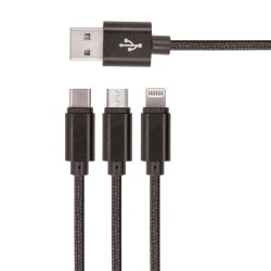 Setty 3in1 USB nejlon kábel fekete