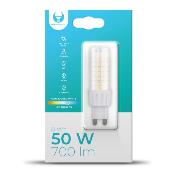 Forever Light LED izzó G9 8W 230V 6000K 700lm