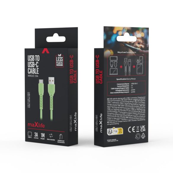 Maxlife MXUC-04 USB-A - Type-C kábel 3A 1m - zöld