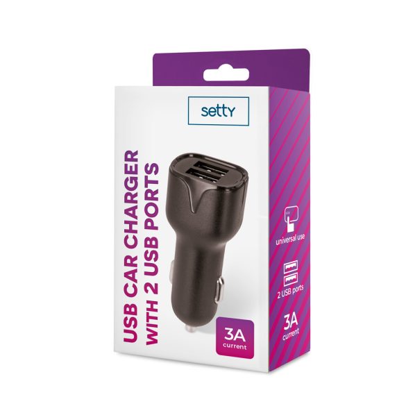 Setty autós töltő 2x USB-A 3A - fekete