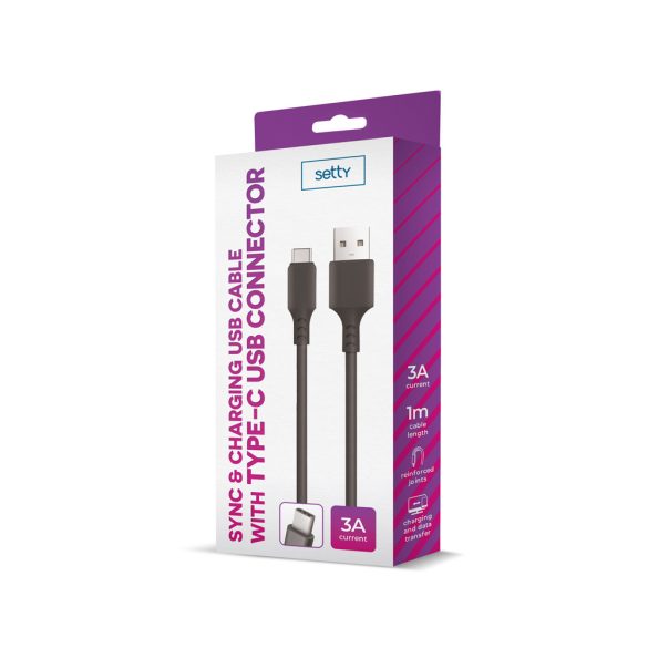Setty USB-A - Type-C kábel 3A 1m - fekete
