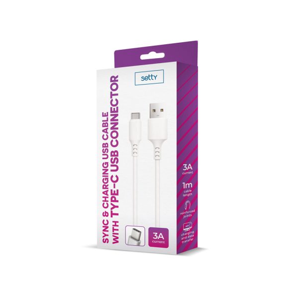 Setty USB-A - Type-C kábel 3A 1m - fehér