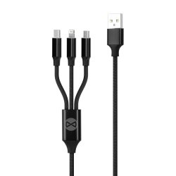   Forever USB-A - Type-C/Lightning/micro USB kábel 2A 1.2m - fekete