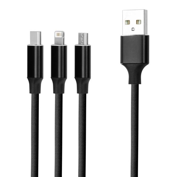 Forever USB-A - Type-C/Lightning/micro USB kábel 2A 1.2m - fekete
