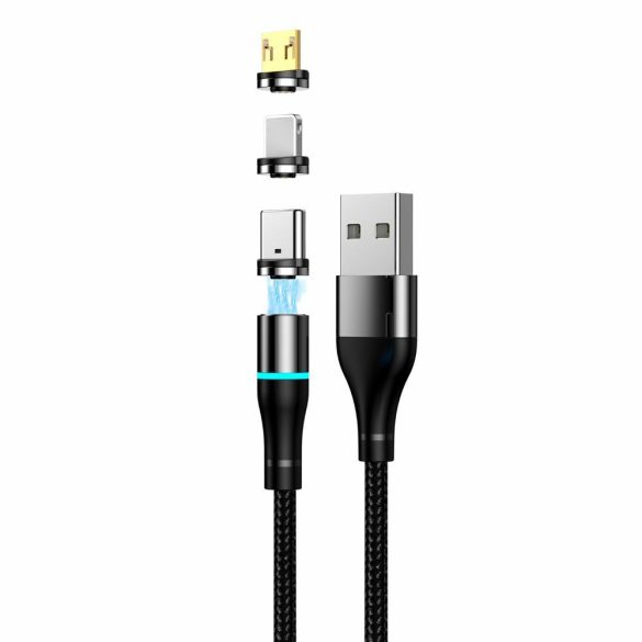 Setty USB-A - Type-C/Lightning/micro USB kábel 2A 1m - fekete