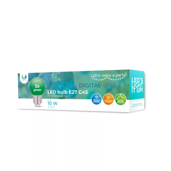 Forever Light Izzó LED E27 G45 2W 230V zöld 5 db