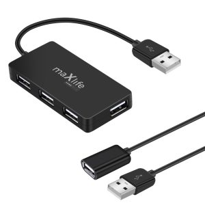 Maxlife Home Office USB hub USB - 4xUSB-A 15cm + USB-A (apa) - USB-A (anya) kábel 1,5m - fekete