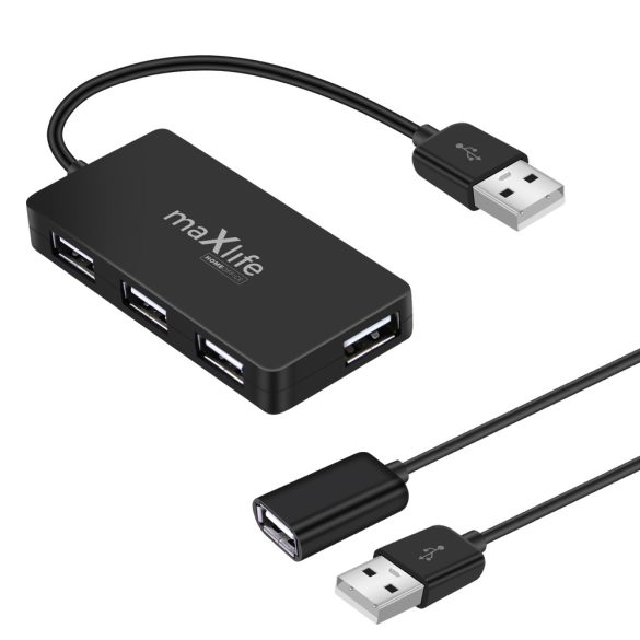 Maxlife Home Office USB hub USB - 4xUSB-A 15cm + USB-A (apa) - USB-A (anya) kábel 1,5m - fekete