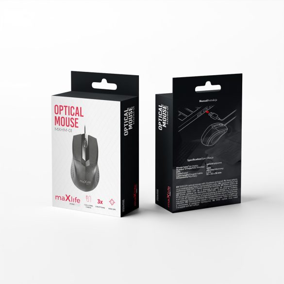 Maxlife Home Office MXHM-01 optikai egér 1000 DPI 1,2m - fekete