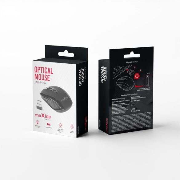Maxlife Home Office MXHM-02 vezeték nélküli optikai egér 800/1000/1600 DPI - fekete