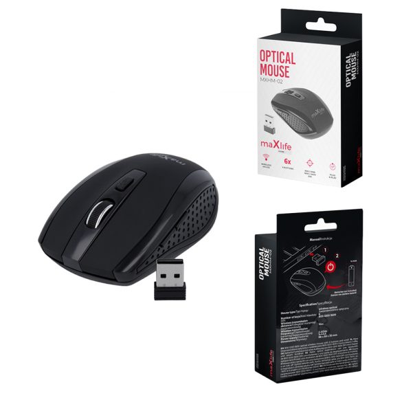 Maxlife Home Office MXHM-02 vezeték nélküli optikai egér 800/1000/1600 DPI - fekete