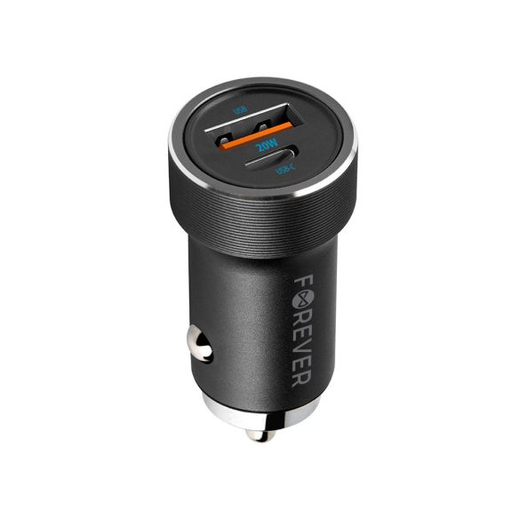 Forever CC-06 autós töltő 1xUSB-A és 1xUSB-C csatlakozással 20W PD QC - fekete