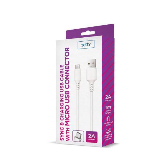 Setty USB-A - microUSB kábel 1 m 2A - fehér