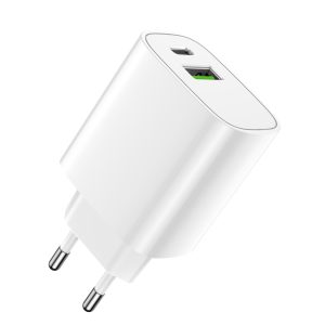 Forever LS-04 hálózati töltő 1xUSB-A és 1xUSB-C csatlakozással PD 20W - fehér