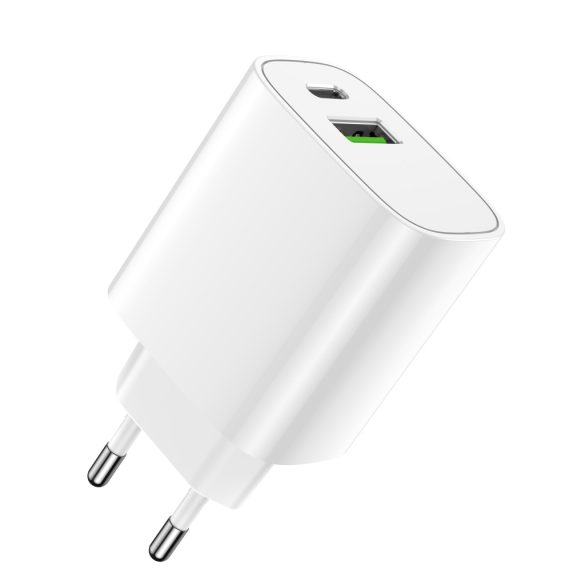 Forever LS-04 hálózati töltő 1xUSB-A és 1xUSB-C csatlakozással PD 20W - fehér