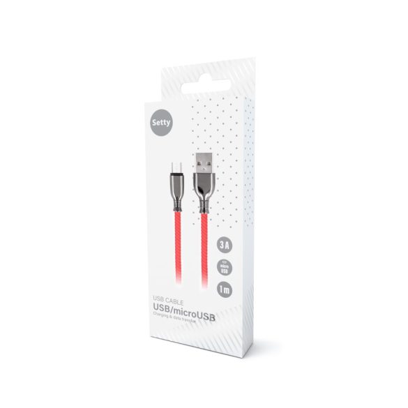 Setty USB-A - microUSB kábel 1 m 3A - piros