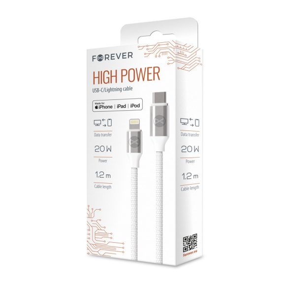 Forever WHP12321 MFI Type-C - Lightning kábel 20W 1.2m - fehér