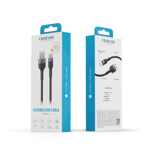 Forever Flexible USB-A - Type-C kábel 3A 1m - fekete