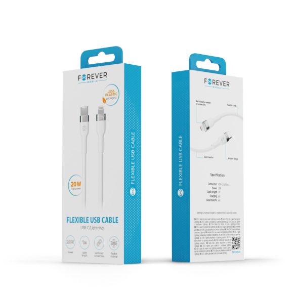 Forever Flexible Type-C - Lightning kábel 20W 1m - fehér
