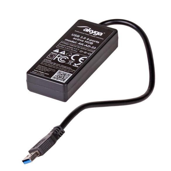 Akyga AK-AD-33 USB Hub USB-A - 4x USB-A3 15cm - fekete