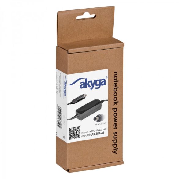 Akyga AK-ND-35 autós notebook tápegység HP 19V | 4,74 A | 90W | 4,8 x 1,7 mm)