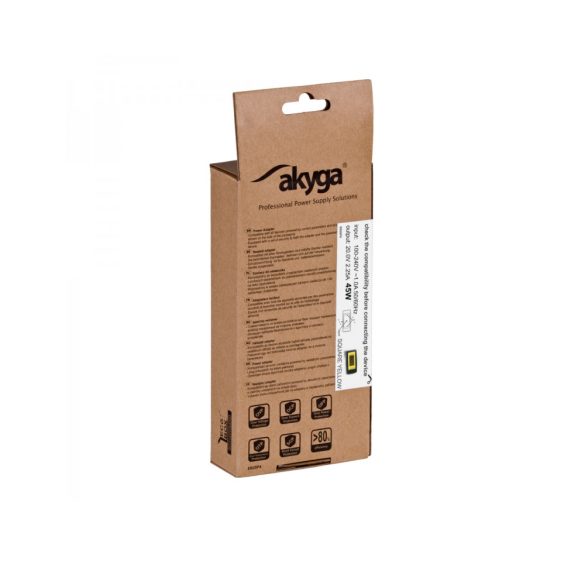 Akyga notebook tápegység AK-ND-51 (20 V | 2,25 A | 45 W | szögletes sárga csatlakozó)