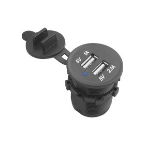 LTC autós töltő fedéllel 2xUSB-A csatlakozással - fekete