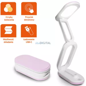 Íróasztali lámpa LED összecsukható, 3000/4500/6000K, 1200mAh, rózsaszín, LTC