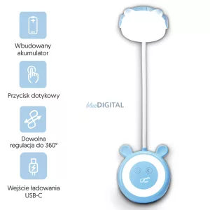 Éjszakai lámpa LED maci 3W, 3000/4500/6000K, állítható, 1200mAh, kék, LTC