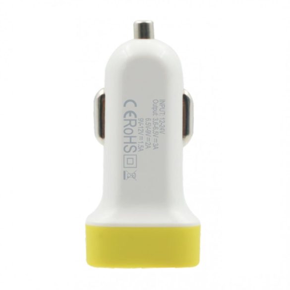 Rebeltec A10 Turbo autós töltő 1xUSB-A csatlakozással QC3.0 3A - fehér-sárga