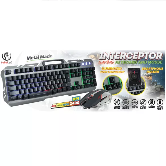 Rebeltec INTERCEPTOR gaming vezetékes készlet (LED billentyűzet + egér)
