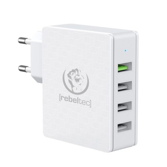 Rebeltec H410 Turbo hálózati töltő 4xUSB-A csatlakozással 3A QC3.0 - fehér