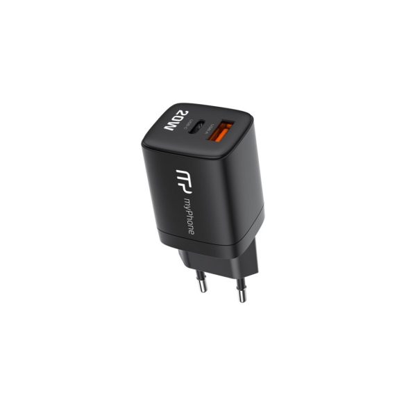 myPhone SWIFTCHARGE Duo hálózati töltő 1xUSB-A és 1xUSB-C csatlakozással 20W - fekete