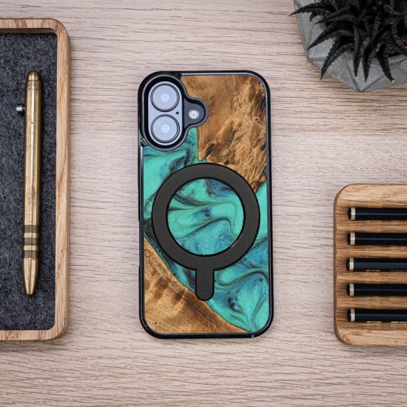 Bewood Turquoise MagSafe-kompatibilis tok iPhone 16 - barna-kék