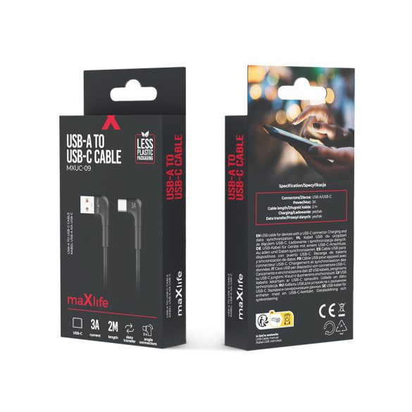 Maxlife MXUC-09 USB-A - Type-C kábel 3A 2m - fekete