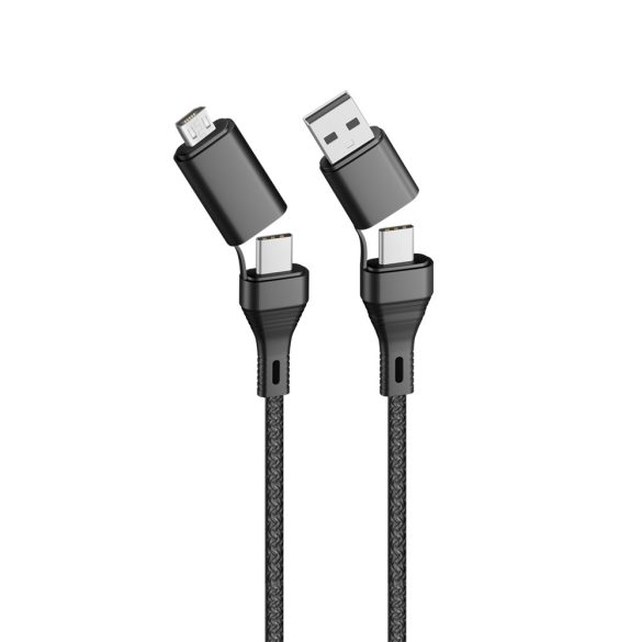 Forever CORE 4 az 1-ben USB-A/USB-C - USB-C /microUSB kábel 1,2m 3A - fekete