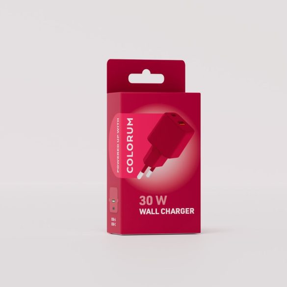 COLORUM CLS30-AC-02 hálózati töltő 1xUSB-A és 1xUSB-C csatlakozással PD 30W - magenta