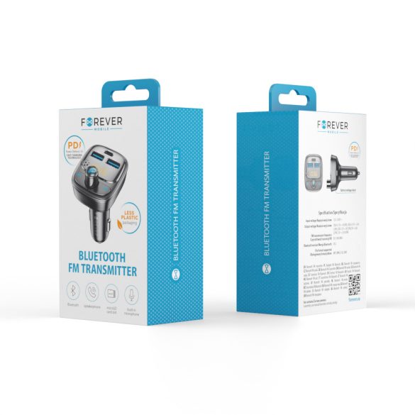 Forever TR-370FM transzmitter Bluetooth 2xUSB-A és 1xUSB-C csatlakozással PD 30W - fekete