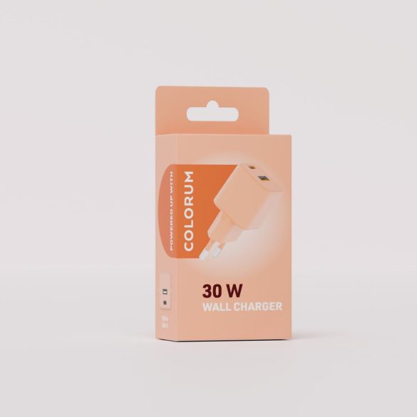 COLORUM CLS30-AC-14 hálózati töltő 1xUSB-A és 1xUSB-C csatlakozással PD 30W - barack