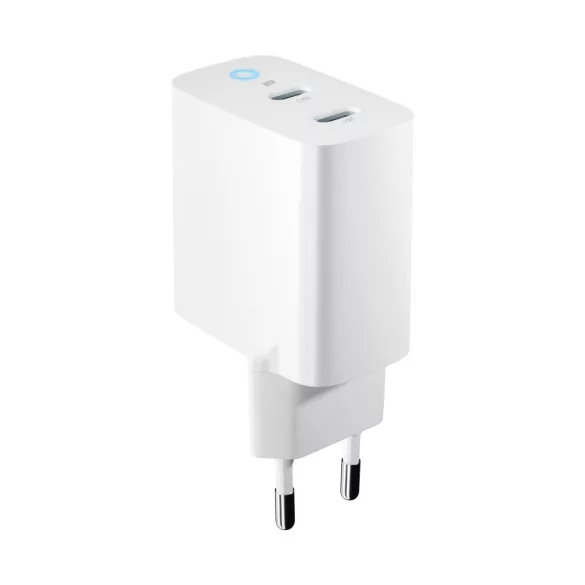 Forever TC-06-65CC hálózati töltő 2xUSB-C csatlakozással GaN PD QC 65W - fehér