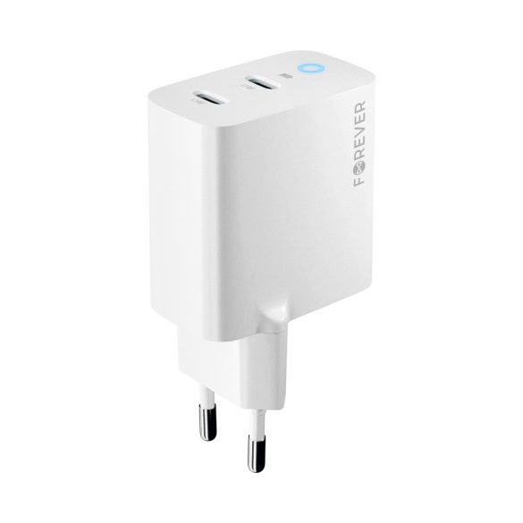 Forever TC-06-40CC hálózati töltő 2xUSB-C csatlakozással GaN PD QC 40W - fehér