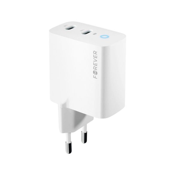 Forever TC-06-40CC hálózati töltő 2xUSB-C csatlakozással GaN PD QC 40W - fehér