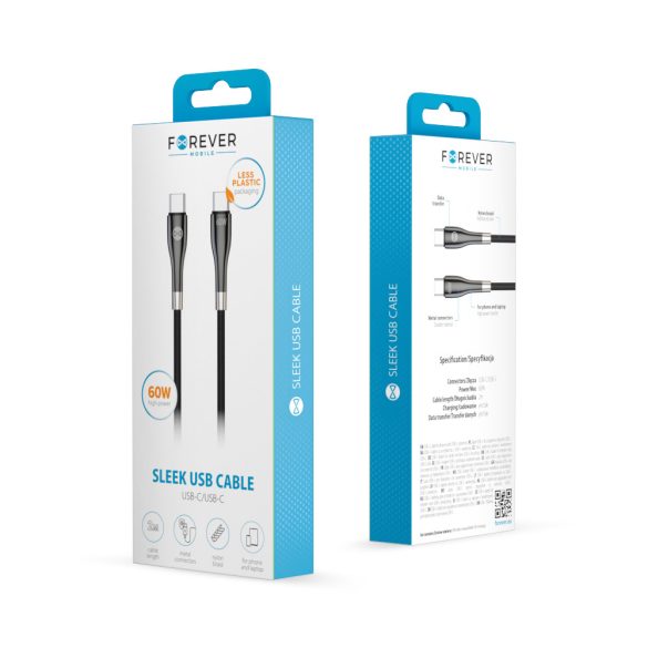 Forever Sleek Type-C - Type-C kábel 60W 2m - fekete