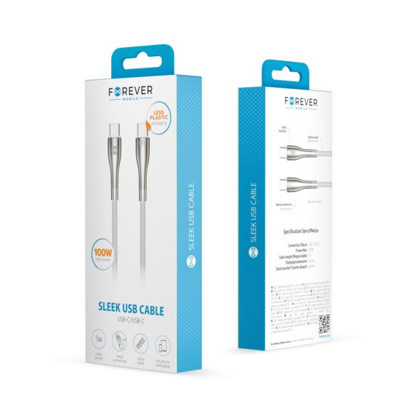 Forever Sleek Type-C - Type-C kábel 100W 1m - fehér
